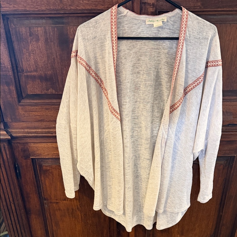 Anthropologie Cream and Pink Open Cardigan
